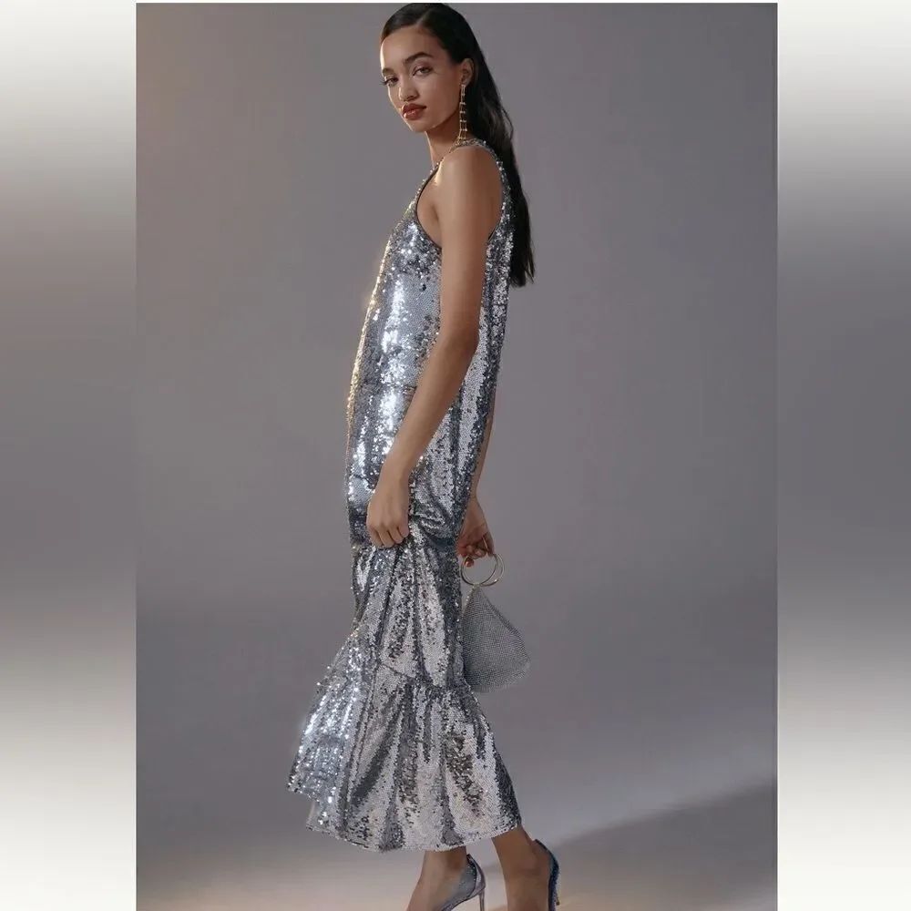 NWT Anthropologie Maeve One-Shoulder Sequin Dress Medium
